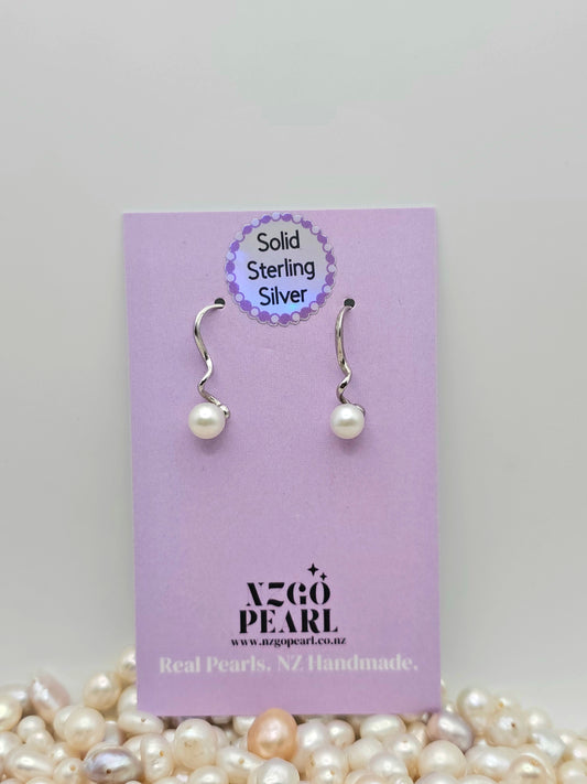 Wavy Drop Earrings with White Pearls