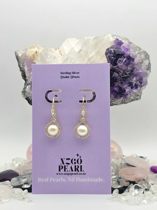 Elegant Pearl & Crystal Round Drop Earrings