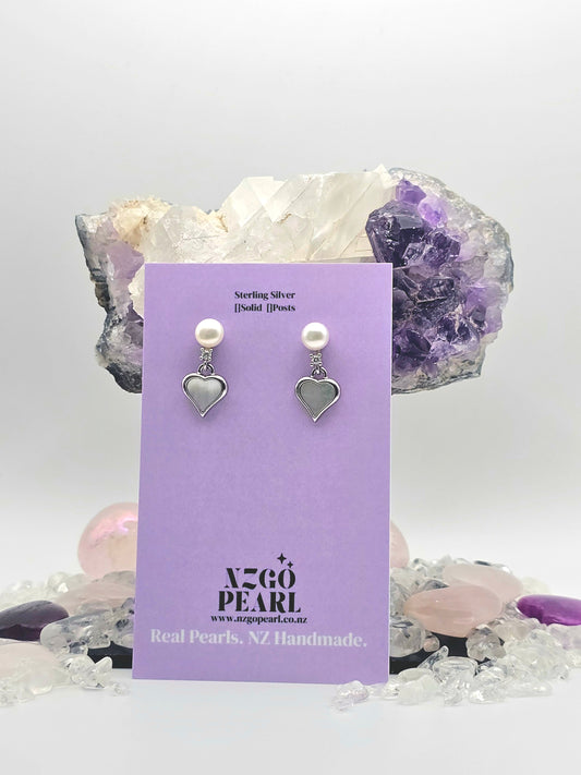 Pearl & Mother of Pearl  Heart Drop Earrings