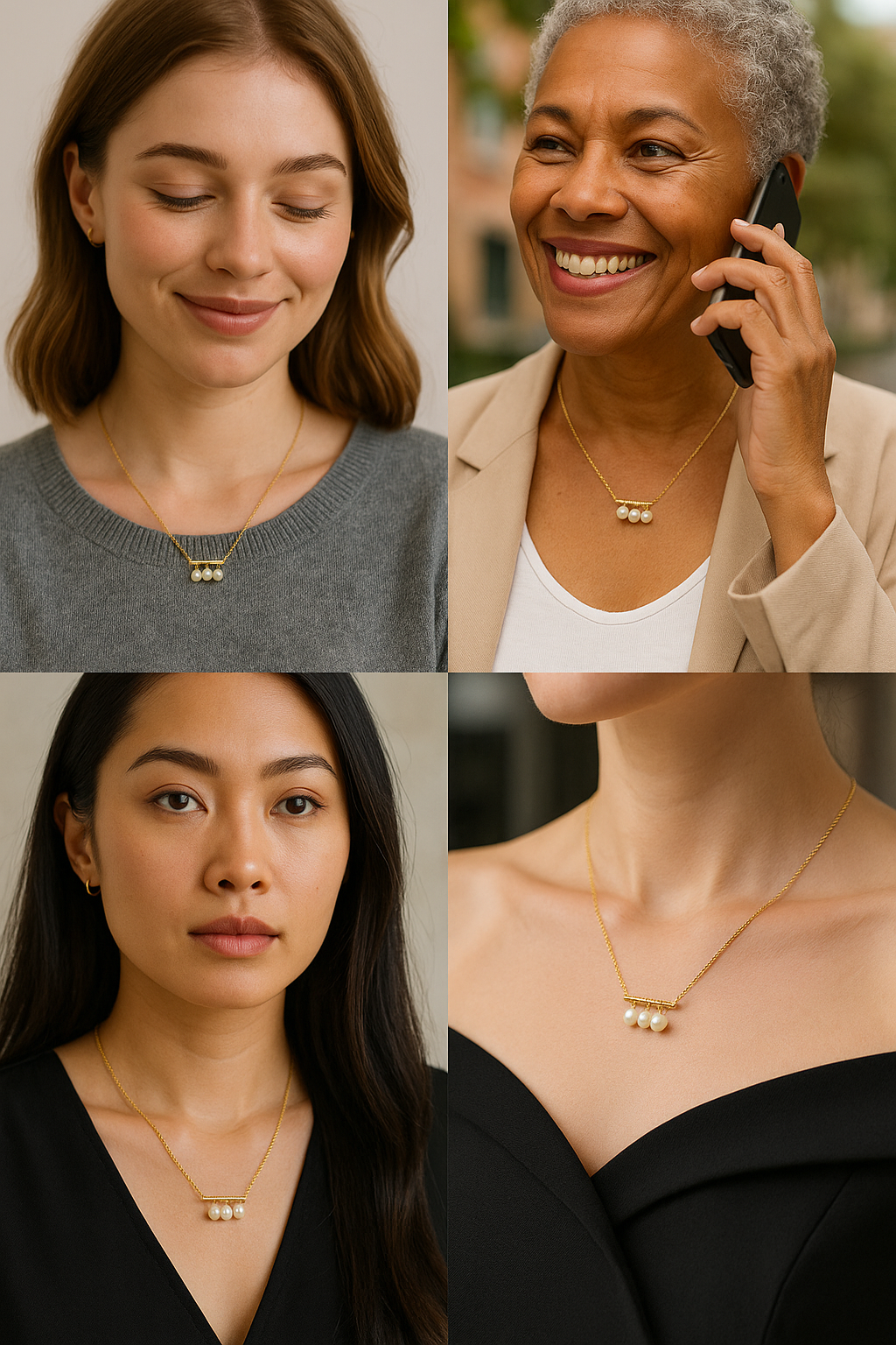 Balance Beam Necklace – Trio Pearls on Solid Sterling Silver