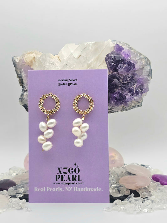 Laurel Wreath & Cascading 10 Pearl Earrings